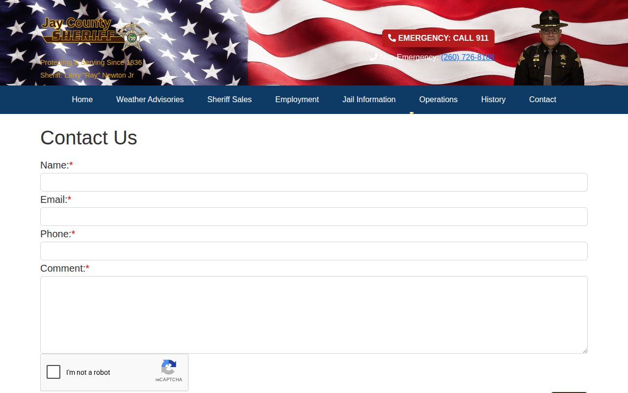 Jay County booking record and photograph request contact page