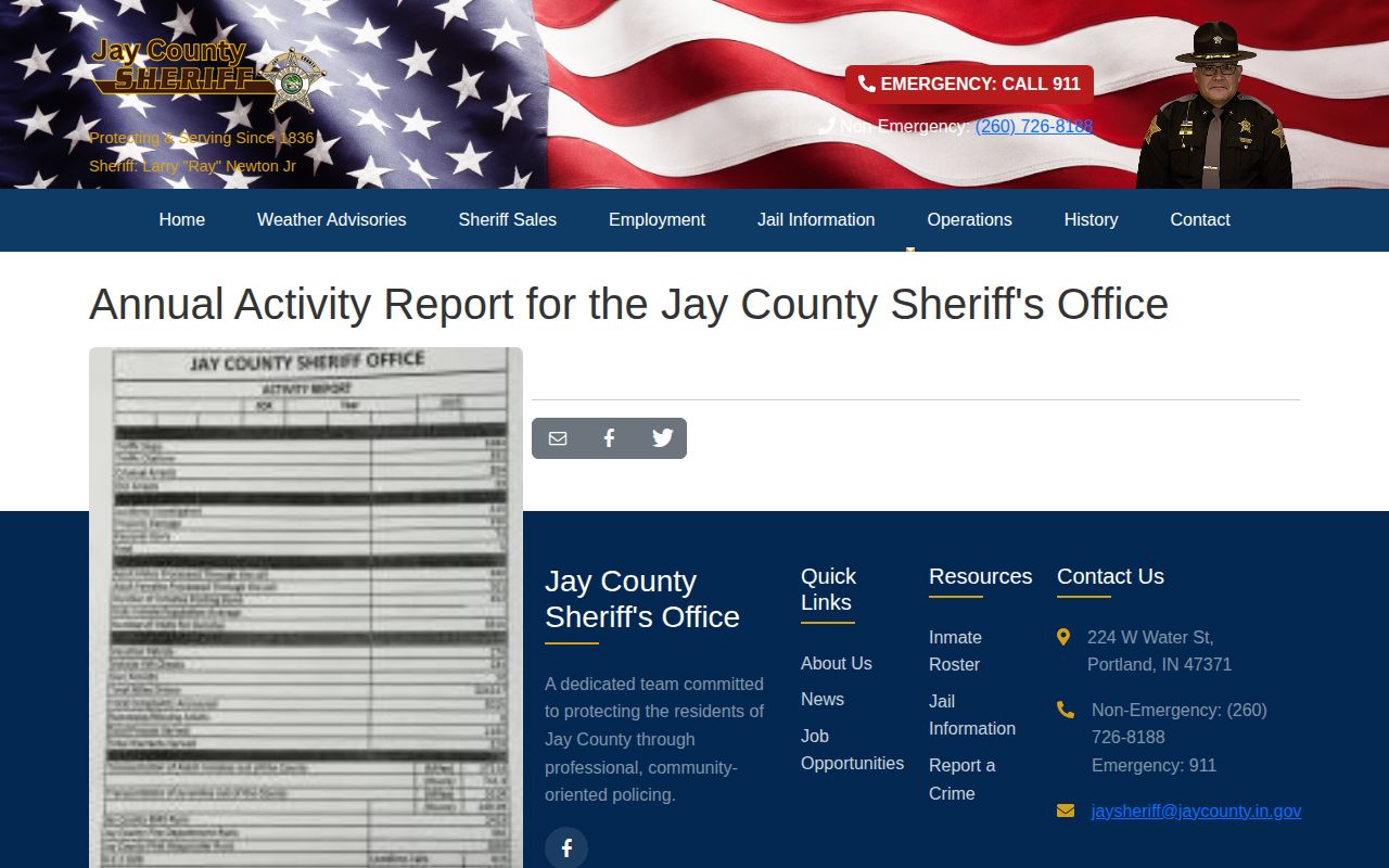 Jay County Sheriff's Office annual warrant service activity report
