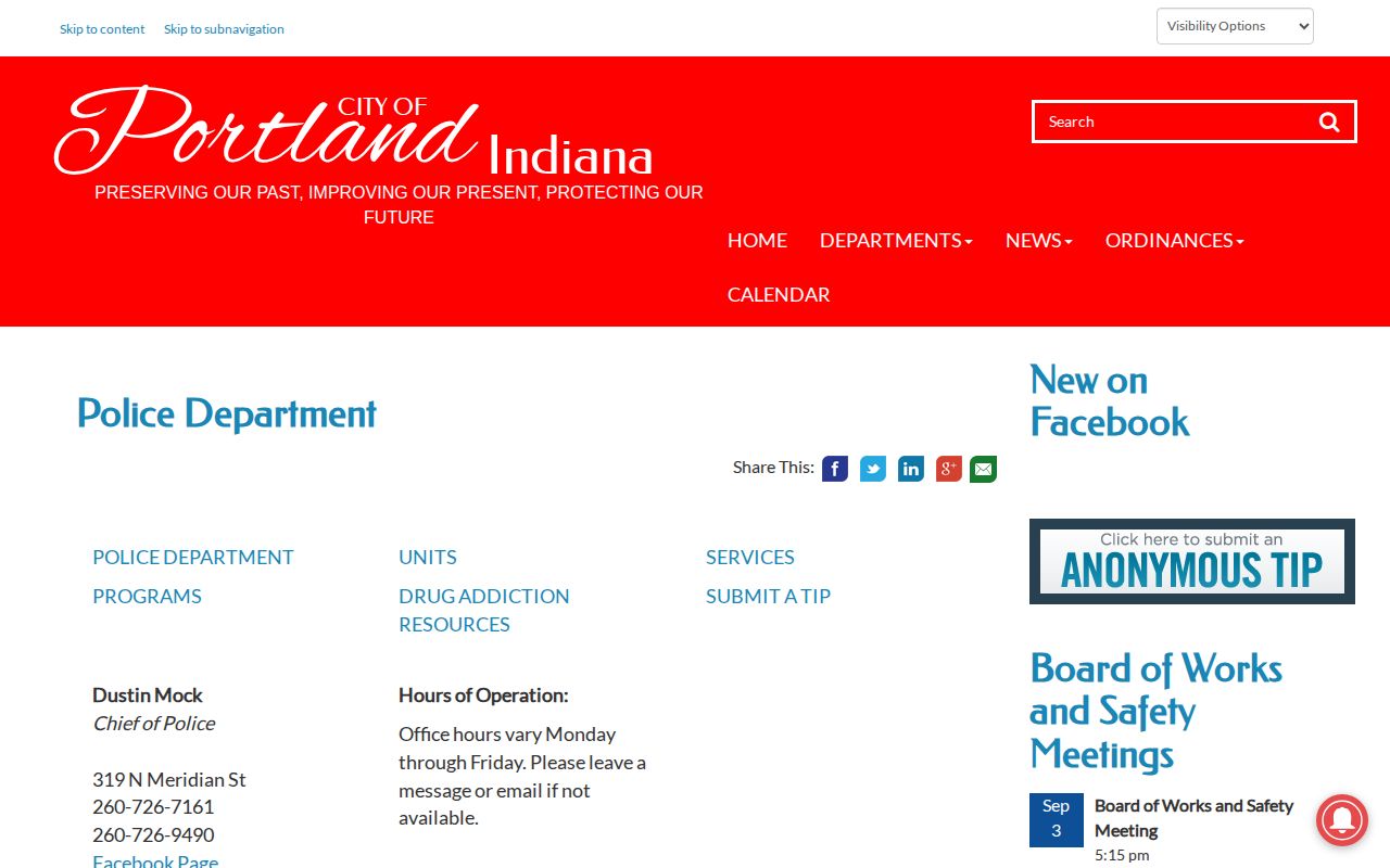 Portland Police Department arrest record source in Jay County